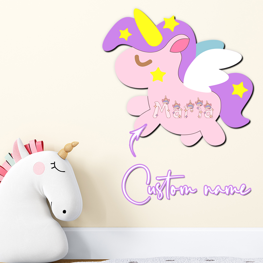 Baby Nursery Name Sign - Personalizowana drewniana tabliczka z imieniem jednorożca,