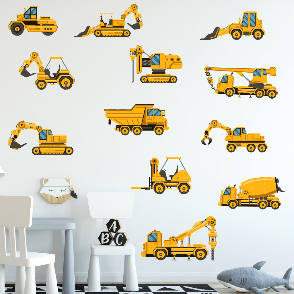 Baby Nursery Stickers - Kreskówka Koparka Inżynieria Samochód Naklejka ścienna