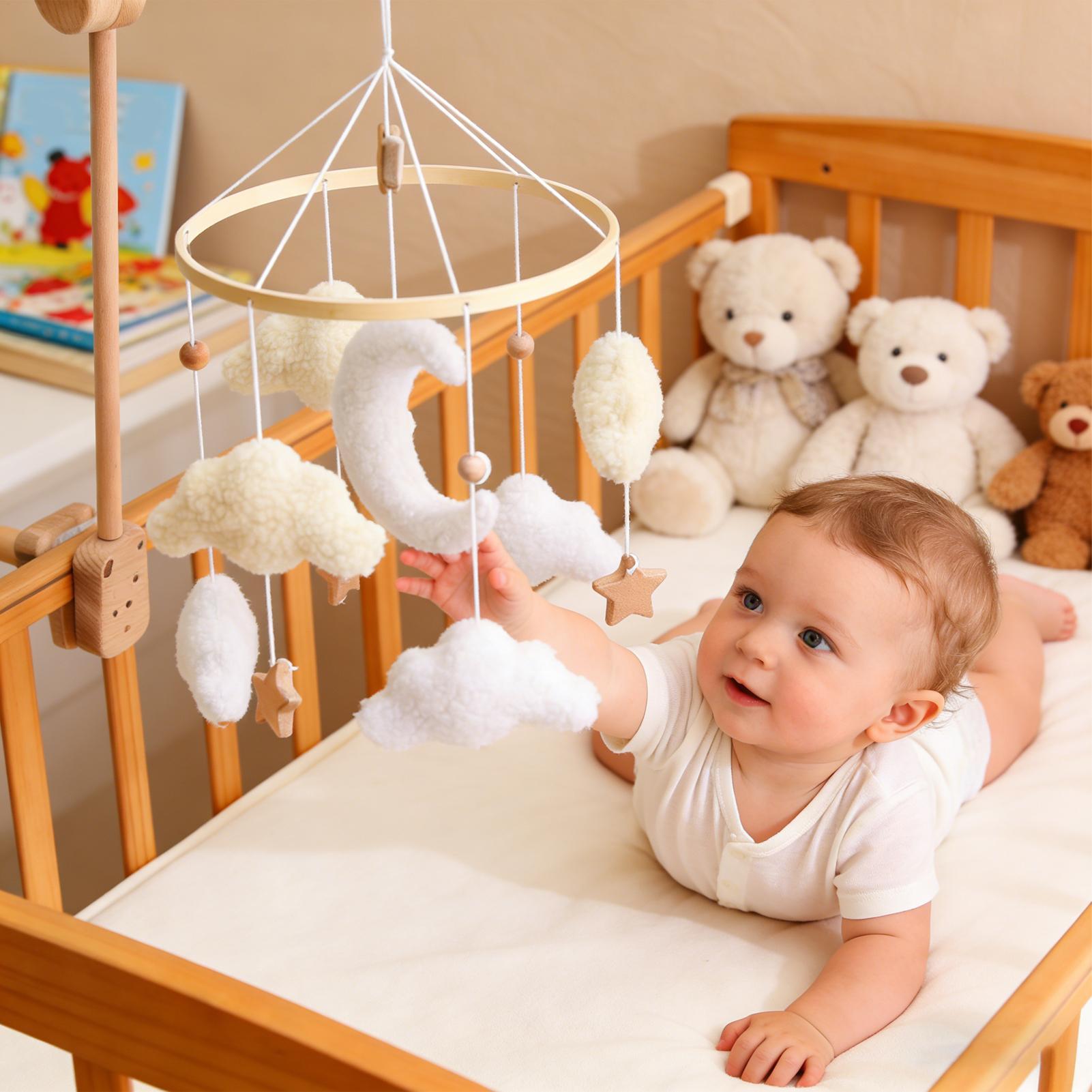 Baby Nursery Games - Drewniana karuzela do łóżeczka dziecięcego, grzechotka,